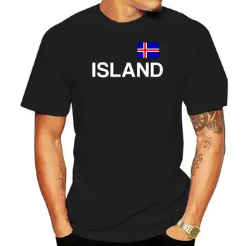 Sala T-Shirt - Black - su Vėliava Print - S iki 3XL - Islandija Reikjavikas EM