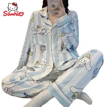 Sanrio Cinnamoroll Moterų Pižama Animacinių Filmų Megztinis Ilgomis Rankovėmis Kelnės Imitacija Medvilnės Pižama Kawaii Anime Namų Drabužiai Kostiumas