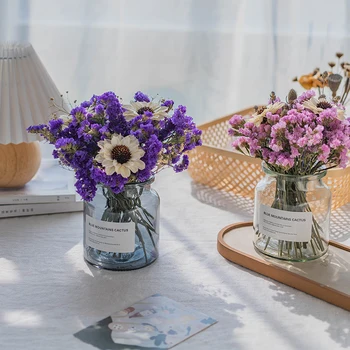 Sausų Gėlių Puokštė Stiklo Gėlių Vaza Nustatyti Šviežių Natūralių Konservuoti Medvilnės Balkonas Vestuvių Mylėtojų Dieną Saldus Stalo Apdailos