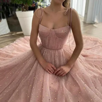 Sevintage Blush Žvaigždėtą Tiulio Prom Dresses 2021 Plisuotos Ilgą Vakarinę Suknelę-Line Oficialią Šalies Chalatai Princesė Užsakymą Komplektai