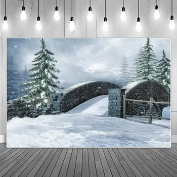 Sniego Plytų Tiltas Sienos Gimtadienio Fotografijos Backdrops Vaikų Nuostabi Vieta Eglutę Miško Fotografijos Fonas