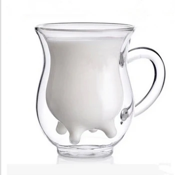 Stiklo puodelis Dvigubo sluoksnio Pieno Puodelis skaidraus Mielas stiklinės vandens puodelį office dvigubo stiklo puodelis pieno mikrobangų šildymo pusryčiai taurė