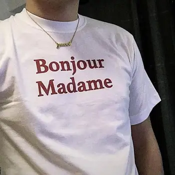 Sugarbaby Bonjour Madame T-Shirt Mados Vyrų marškinėliai Juokinga estetinės prancūzijos marškinėliai trumpomis Rankovėmis Vasarą Tee Aukštos kokybės Tumblr