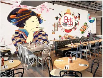 tapetų 3 d namų dekoro užsakymą freskos ant sienų, Japonų virtuvė, suši lady geiša valgomasis foto tapetai kambarį