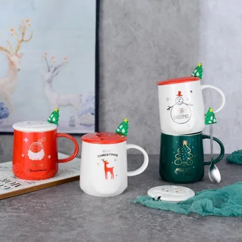 Taurės Keramikinis Puodelis Kūrybos Su Dangteliu Šaukštas Ženklas Kalėdinė Dekoracija Kavos Puodeliai
