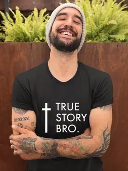 TRUE STORY BRO Vyrų Harajuku Marškinėliai Krikščionių Kryžius Spausdinti Religinių Jėzus Streetwear Trumpas Rankovės Laisvalaikio T-shirt Vyrai Tees