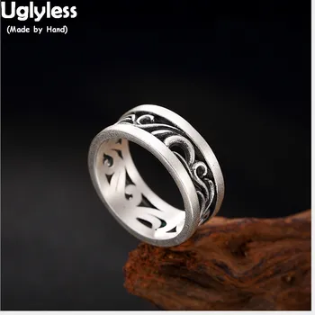 Uglyless Nekilnojamojo 990 Sidabro Fine Jewelry Retro Lapų Totem Modelis Tuščiaviduriai Piršto Žiedą Etninės Moterims, Rankų Darbo Žiedai Tailando Sidabro Bijoux