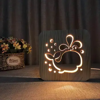 USB kūrybos medžio masyvo gyvūnų naktį šviesos paprasta stalinė lempa vandenyno banginių lempa kačiukas atostogų apšvietimo gimtadienio dovana