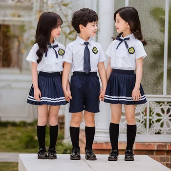 Vaikų mokyklinę uniformą kostiumas berniukų ir mergaičių vasaros vaikų darželis uniformas dryžuotas kolegija stiliaus Britanijos stilius vienodas
