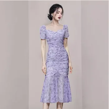 Vasaros Elegantiškas Undinė Moteris Suknelė Trumpomis Rankovėmis Moteriška Vestido Spausdinti Korėjos Moteris Bodycon Suknelė