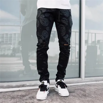 Vyrai Prabanga Spausdinti Stretch Black Jeans Mens Mados Slim Fit Kankina Krovinių Kelnės, Džinsai Atsitiktinis Žmogus Džinsinio Audinio Kelnės Spodnie Jeansowe