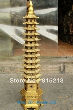 wang 00086 Didelis Kinų Bronzos 13-Lygio Pagoda Religijos Bokštas Statula 16