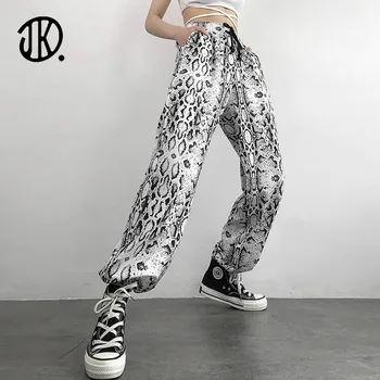 Y2k Zebra Gyvatė Spausdinti Aukšto Liemens Kelnės Moteriška Atsitiktinis Palaidų Ilgos Kelnės Ponios Juoda Tiesiai Sweatpants Jogger Streetwears XL