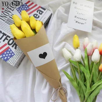 YO CHO 11PCS/DAUG Mini Tulpės PU Dirbtinės Gėlės Namuose Vestuvių Sodo Puošmena Nuotakos Puokštė 