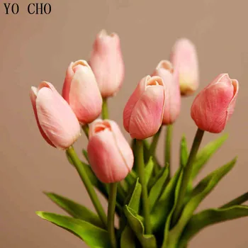YO CHO 31pcs/daug Nekilnojamojo Touch Tulpės, Dirbtinės Gėlės PU Namų Vestuvių Lauko Apdailos Vestuvių Gėlių Nuotakos Puokštė 12 Spalvų