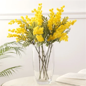 Šilko gėlių trumpas filialas akacijų modeliavimas gėlių paprastas valgomojo stalas, žurnalinis staliukas, gėlių kompozicijų apdaila