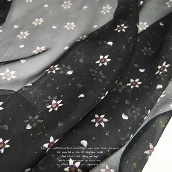 Šilko Šifono Audinio Suknelė Didelio Masto Juodos spalvos Smulkių Gėlių Nekilnojamojo Šviesos per Suknelė Marškinėliai Pamušalo Audinio 