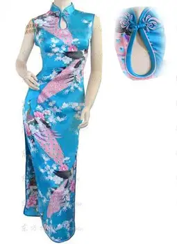 Šviesiai Mėlyna Vasaros Derliaus Kinijos Moterų Rayou Apynasrio Cheong-sam Vestido mujer Ilgai Qipao Gėlių Suknelė, Dydis S M L XL XXL J5117