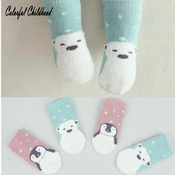 Žiemos kojinių berniuko/mergaitės animacinių filmų pingvinas kojinės bamblys vaikai medvilnės kilpinius kulkšnies kojinės vaikams kojų šilčiau 0-4Yrs
